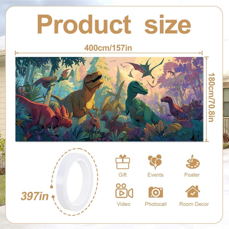THISFIND Dinosaur Garage Door Banner – Prehistoric Jungle Scene with T-Rex, Triceratops & Pterosaurs – Outdoor Wall Mural for Home Decor, Parties & Events - Image 2